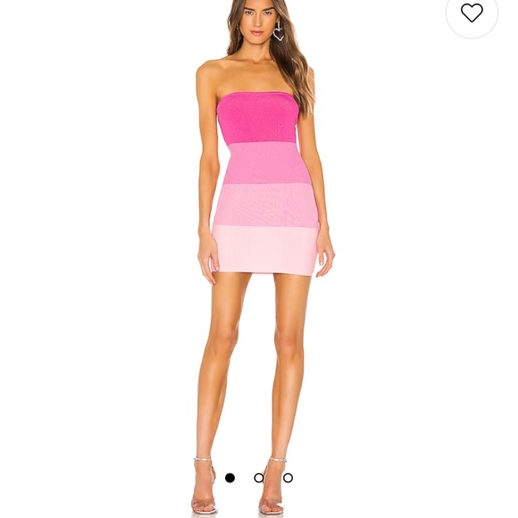 Revolve Superdown Pink Stripe strapless midi dress - Picture 1 of 3